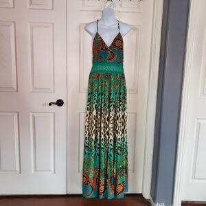 Fashion Nova Green and Brown Maxi Dress